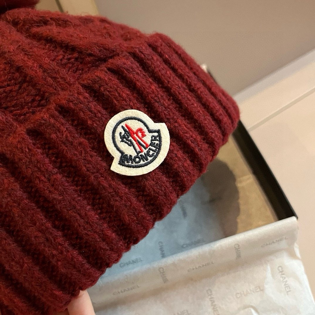 MCL Pom Pom Beanie Burgundy Knit - Hat - Image 8