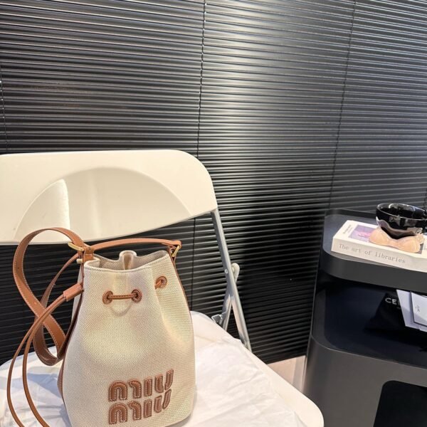 MIU Logo Bucket Bag Beige Canvas - Bag