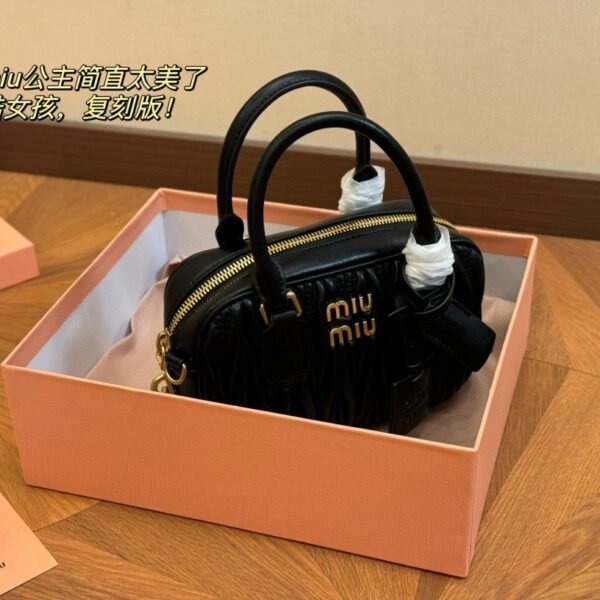 MIU Wander Matelassé Black/White/Pink Leather - Bag