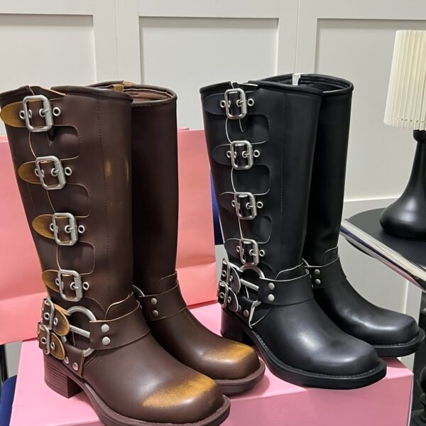 MIU Buckle Knee-High Boots - Boots