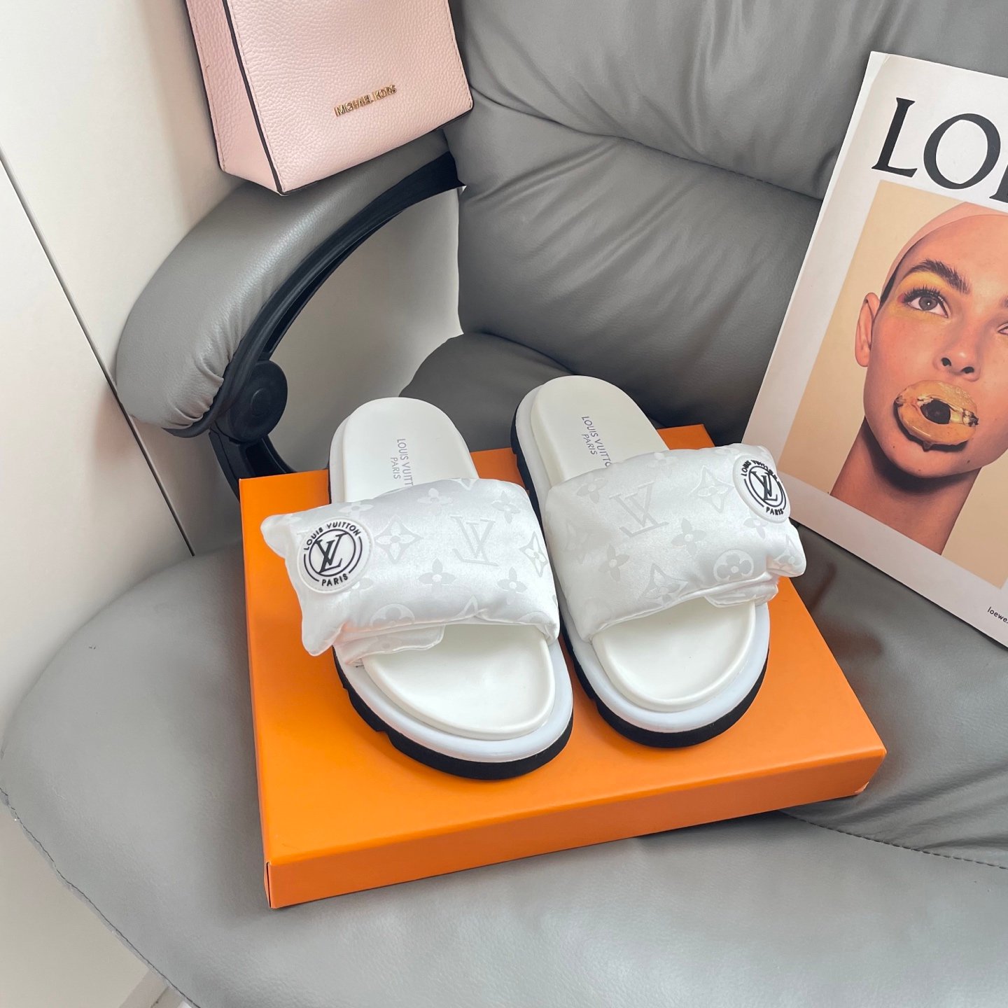 LV Pool Pillow Comfort White Monogram - Slides - Image 2