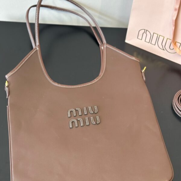 MIU Logo Tote Brown Leather - Bag