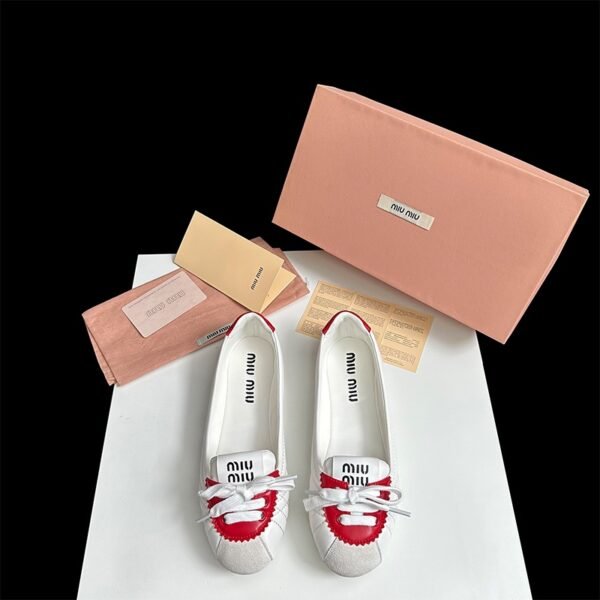 MIU Ballet Flats White/Red Leather - Shoes