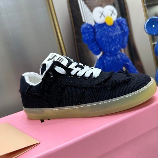 MIU Frayed Canvas Sneakers Black - Sneakers