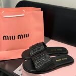 MIU Croc-Embossed Slides Black – Slides