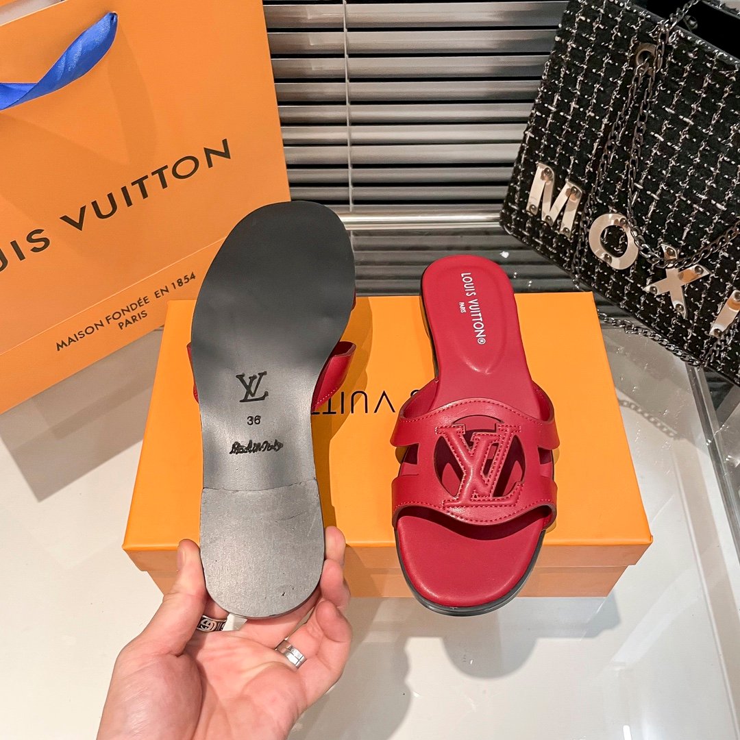 LV Paseo Flat Comfort Mule Red Leather - Slides - Image 8