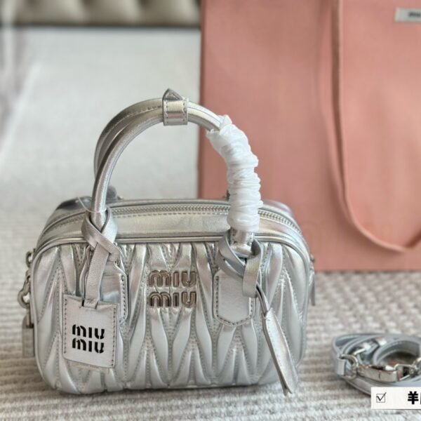 MIU Matelassé Bowling Bag Silver Leather - Bag