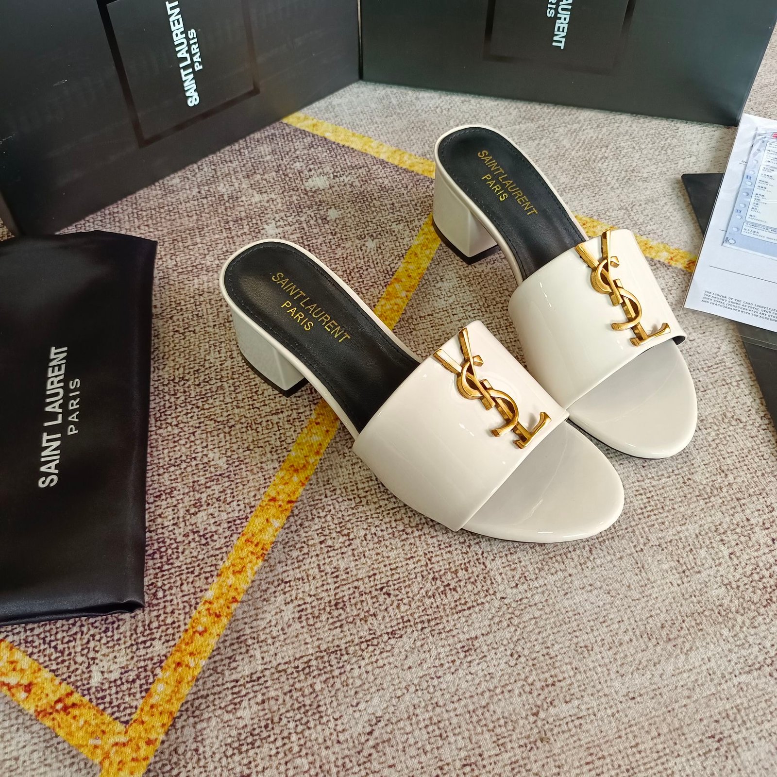 YSL Cassandra Patent Leather Mules White - Heels - Image 7