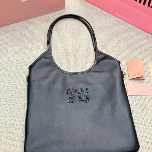 MIU Logo Tote Black Leather - Bag