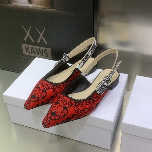 CD J'ACD Slingback Ballerina Red Embroidered Fabric - Shoes