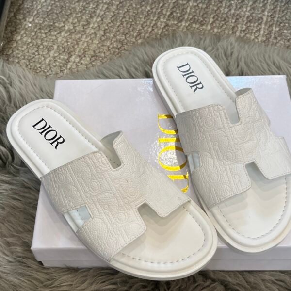 CD Dway Slide White Oblique Embossed Leather - Slides