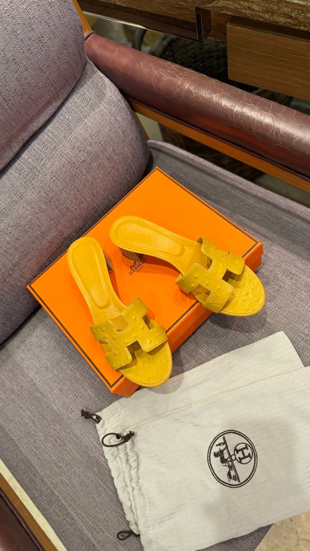 HM Oran Sandals Yellow Ostrich Leather - Sandals - Image 4