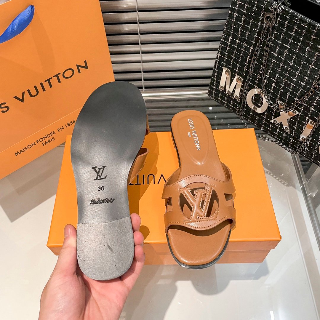 LV Paseo Flat Comfort Mule Tan Leather - Slides - Image 8