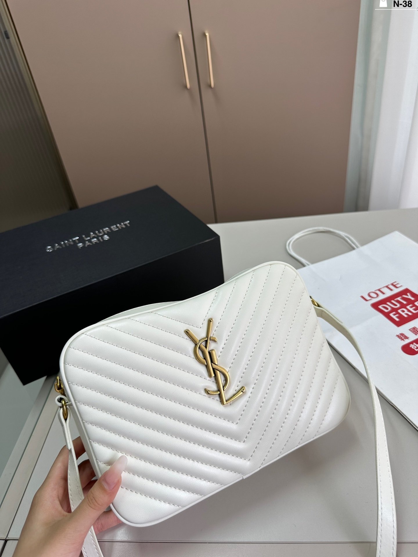 YSL Lou Camera Bag White, Red, Black Leather - Bag