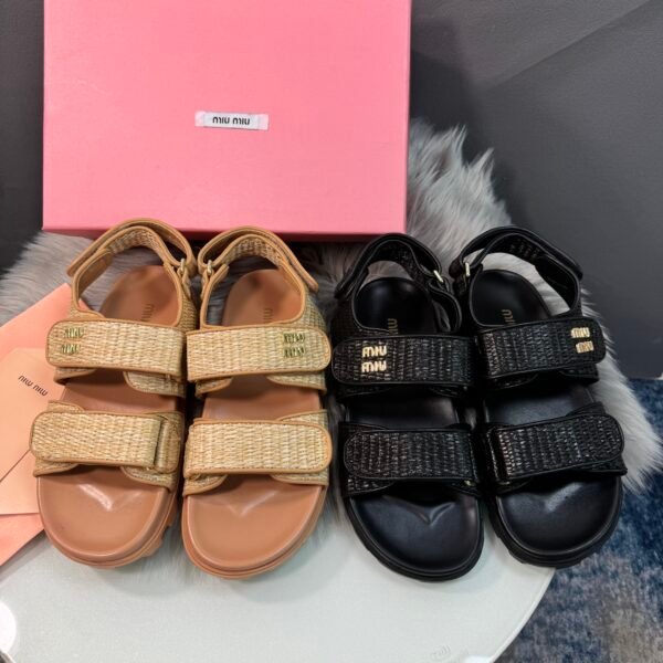MIU Woven Velcro Sandals - Sandals