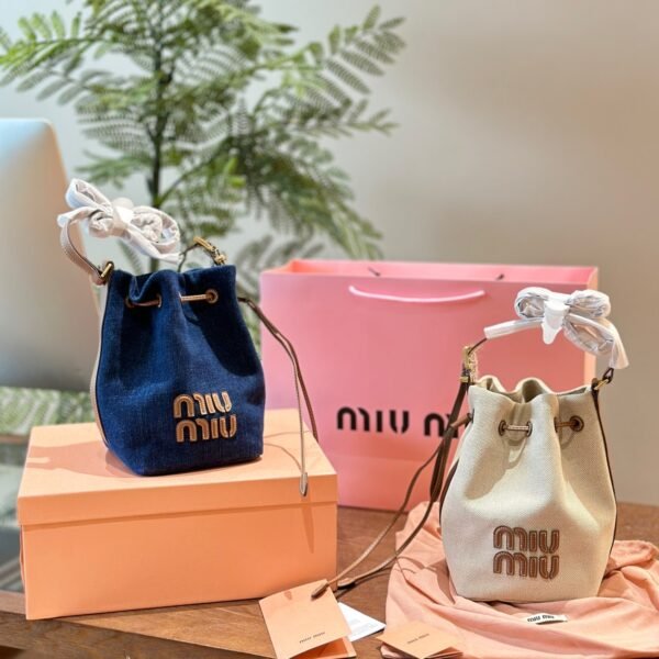 MIU Logo Bucket Bag Beige Canvas - Bag