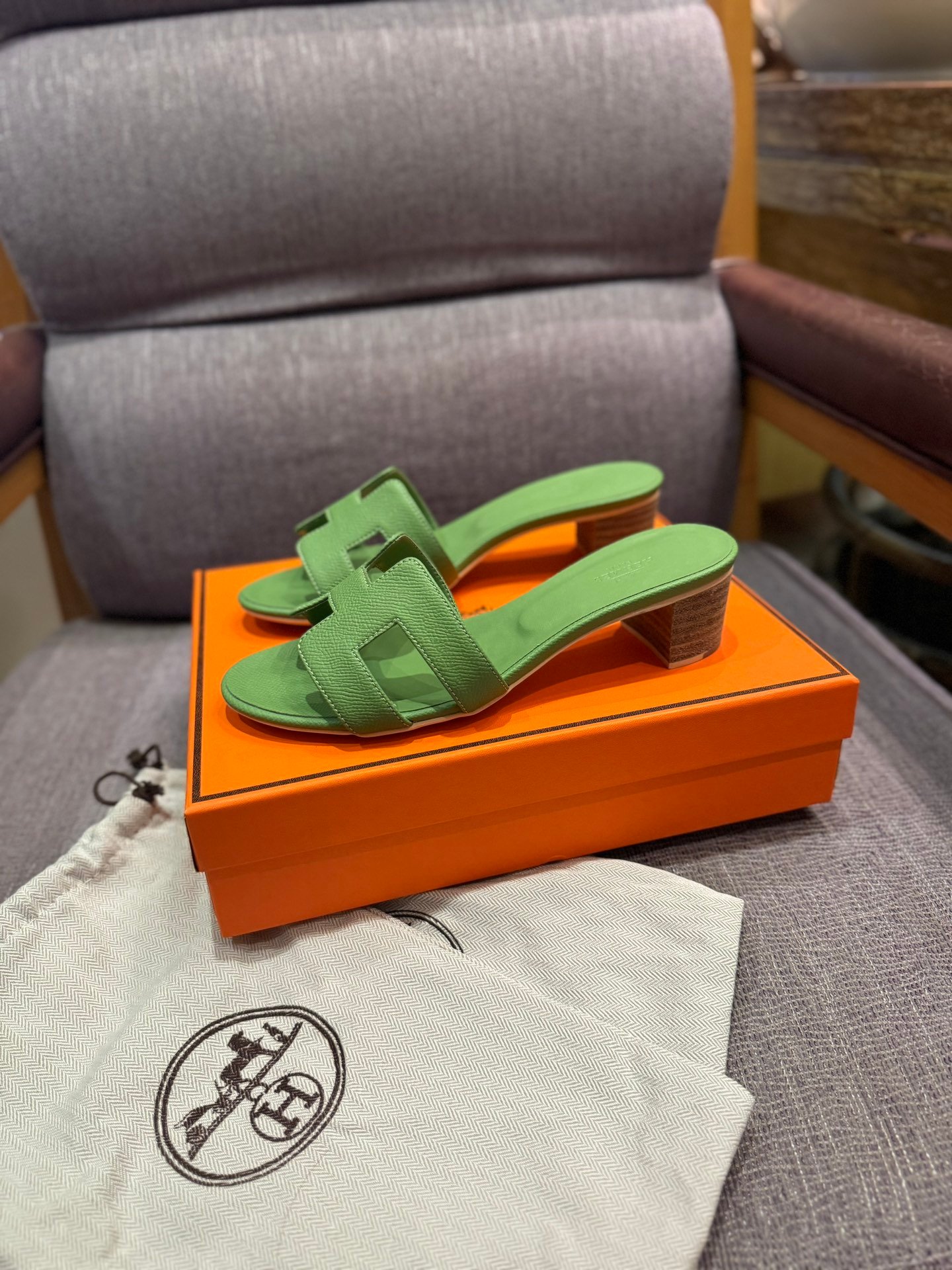 HM Oran Sandals Green Leather - Sandals