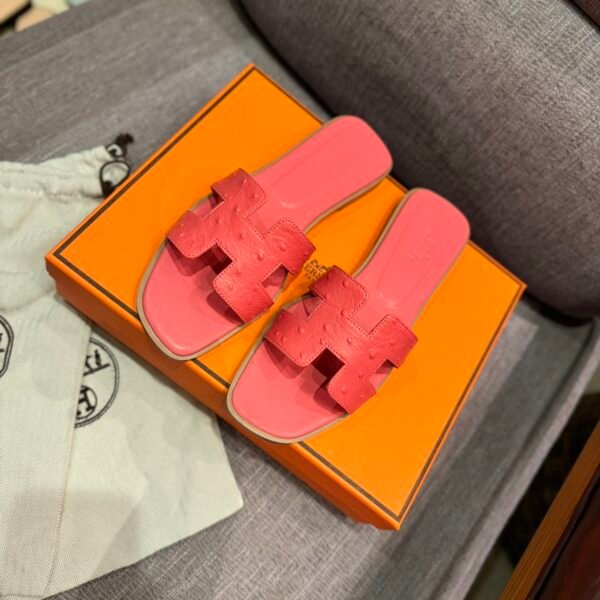 HM Oran Sandals Pink Ostrich Leather - Slides