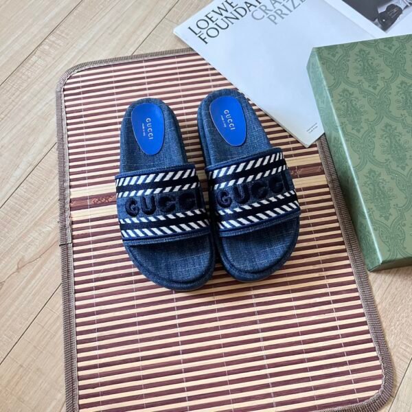 GG Denim Slide Sandals - Slides
