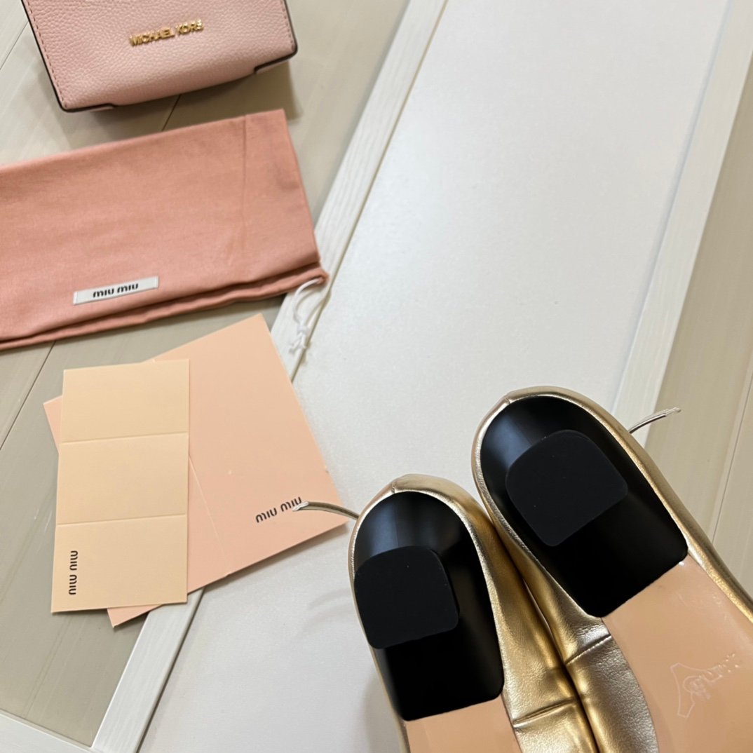 MIU Mary Jane Ballerina Gold/Black Leather - Shoes - Image 9