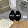 BAL Paris Logo Faux Shearling Black - Slides
