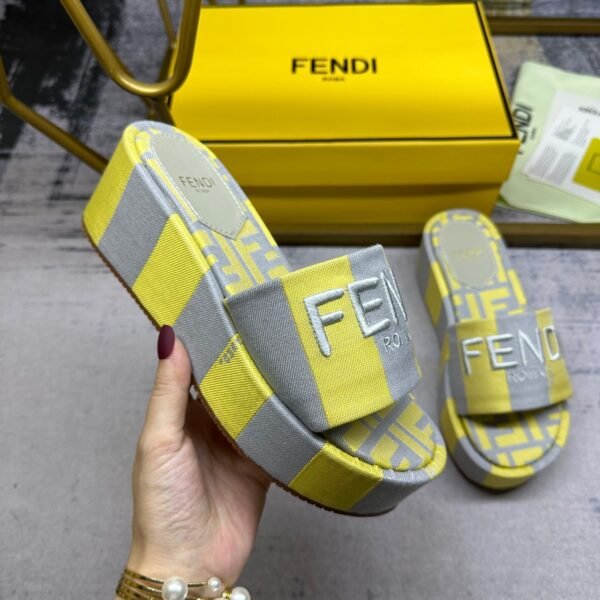 FD FD Roma Wedge Slides Yellow/Grey Fabric - Slides