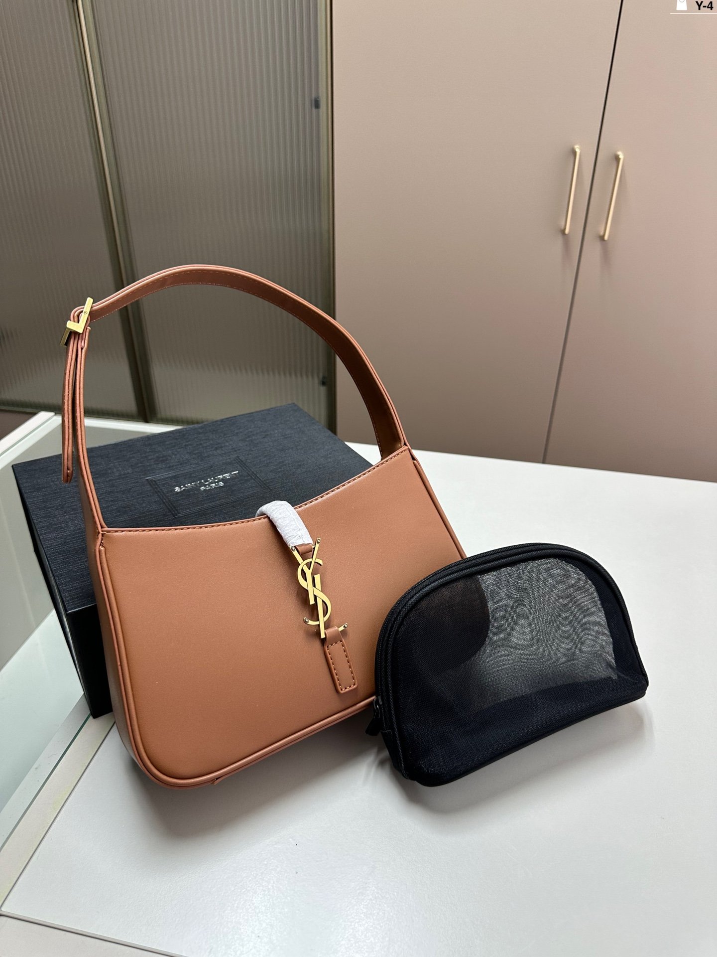 YSL Le 5 à 7 Hobo Beige/Black/White Leather - Bag - Image 4