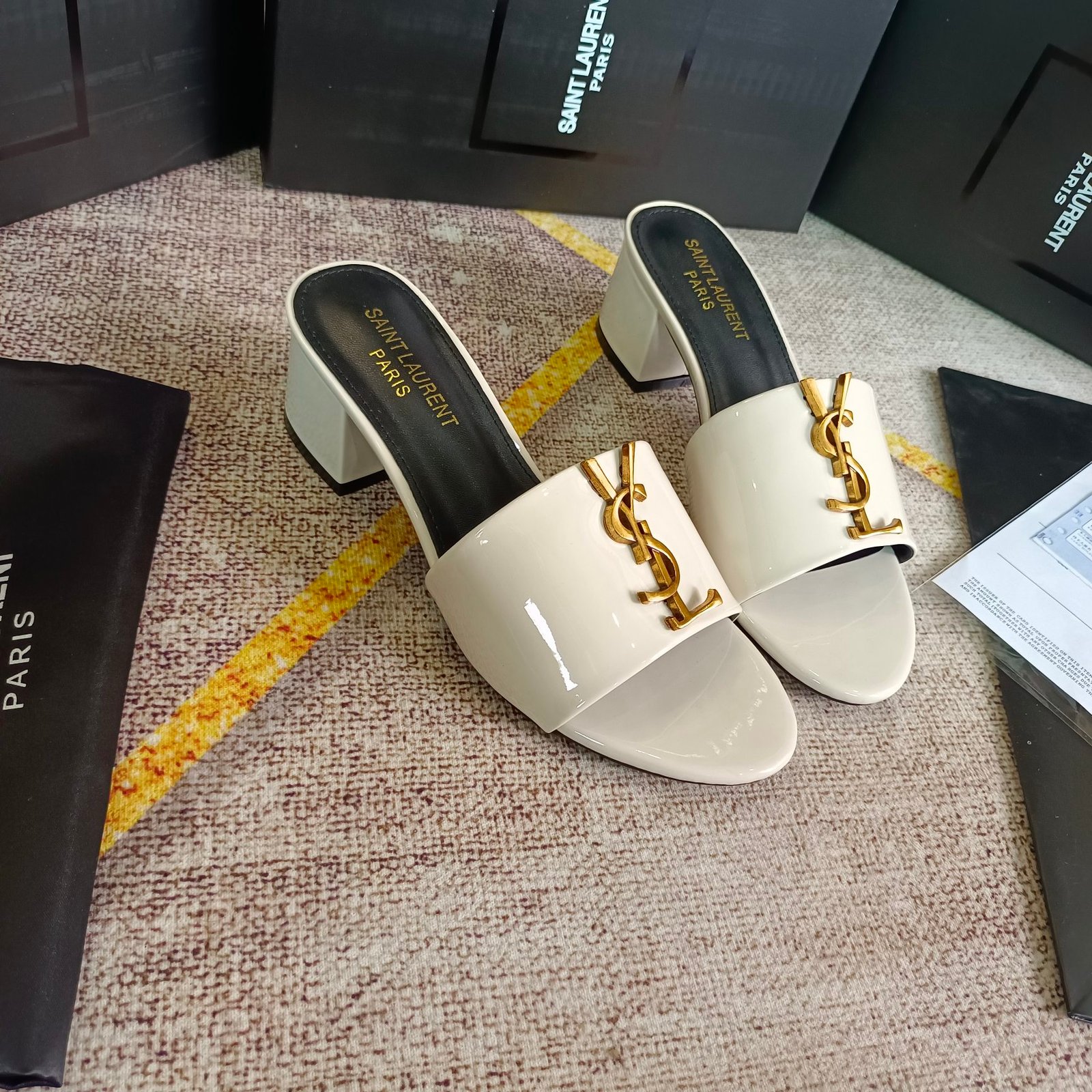 YSL Cassandra Patent Leather Mules White - Heels - Image 5