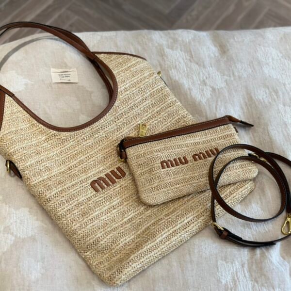 MIU Raffia Tote Beige Raffia - Bag