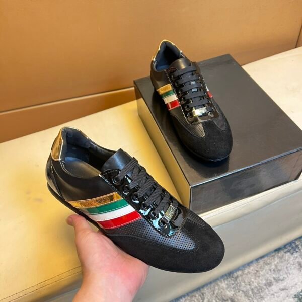 GG Web Stripe Sneakers Black Leather - Sneakers