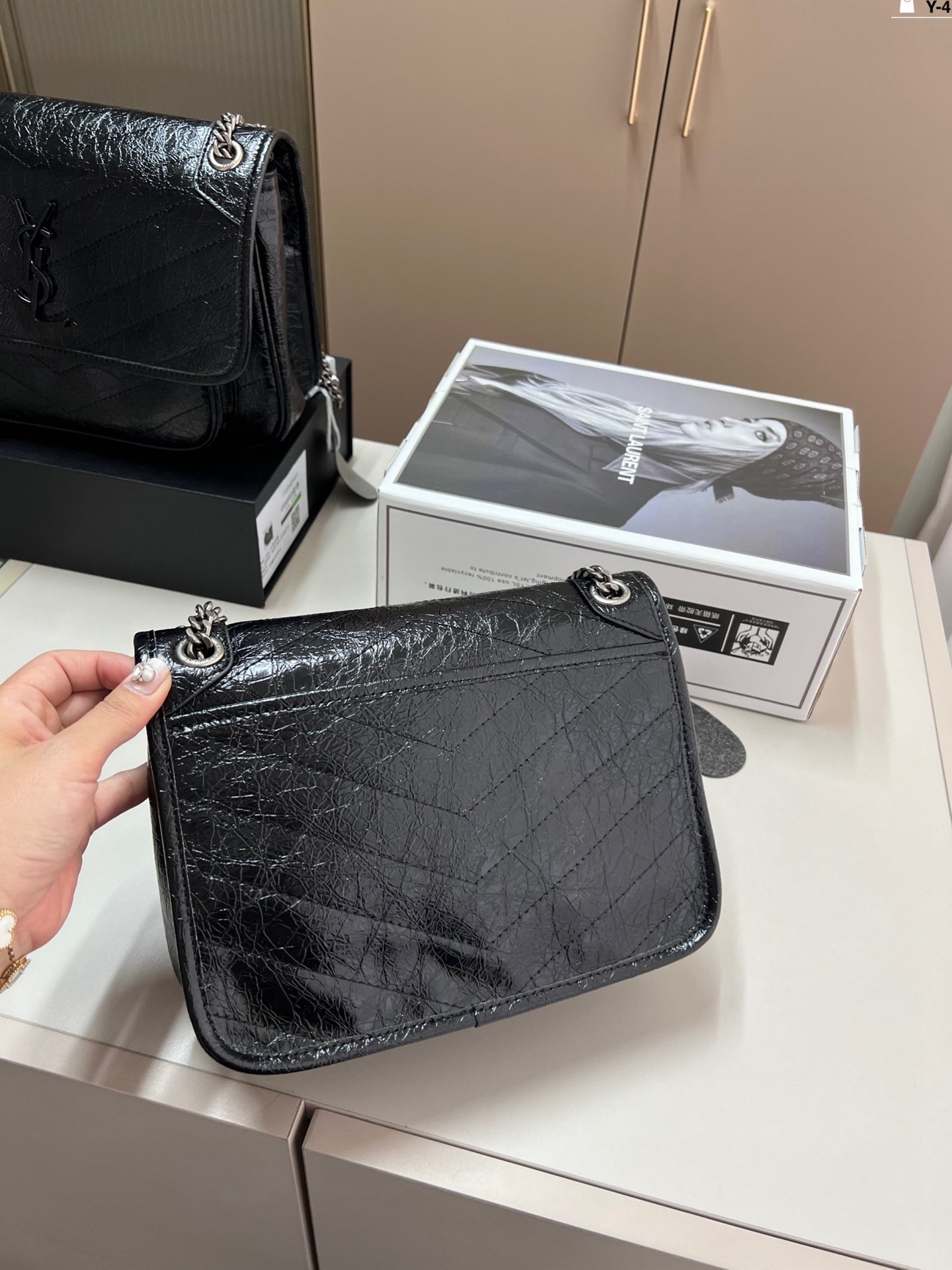 YSL Niki Medium Black Crinkled Leather - Bag - Image 4