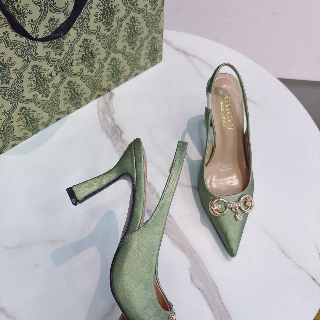 GG Horsebit Slingback Pump Green Satin - Heels - Image 5