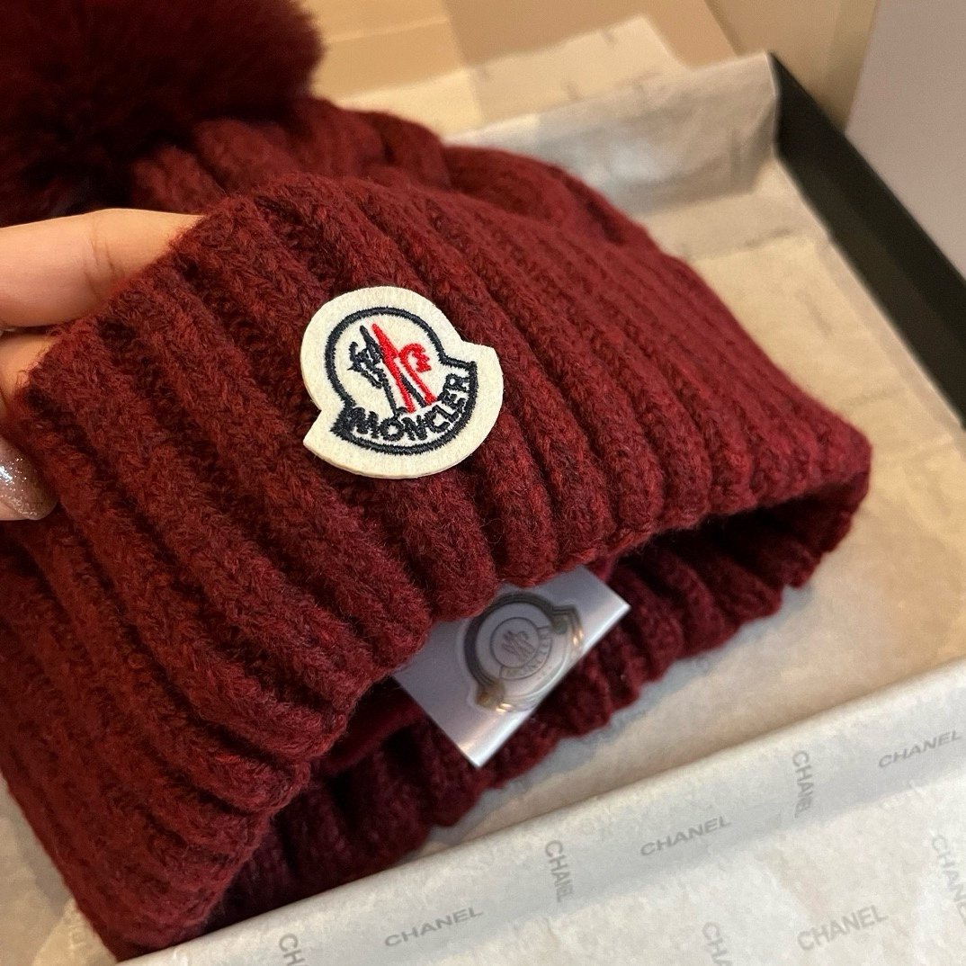 MCL Pom Pom Beanie Burgundy Knit - Hat - Image 5