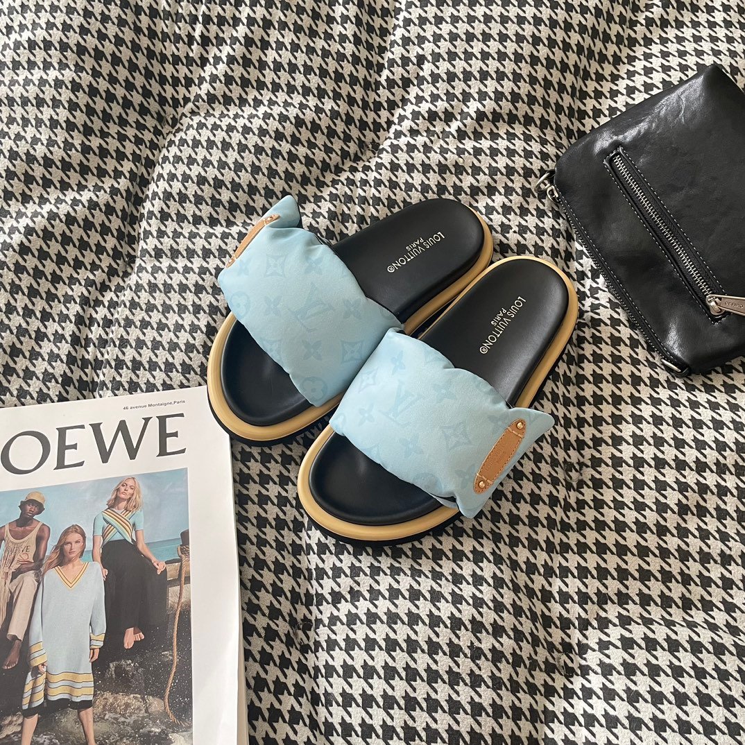 LV Pillow Comfort Slide Blue Monogram - Slides - Image 2