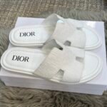 CD Dway Slide White Oblique Embossed Leather – Slides