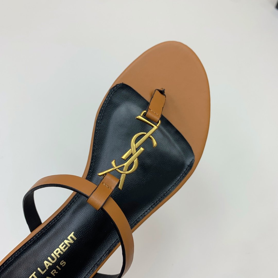YSL Cassandra Flat Thong Sandals Tan Leather - Sandals - Image 8