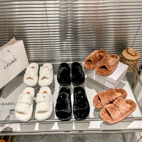 CEL Teddy Slippers White, Black, Brown - Slides