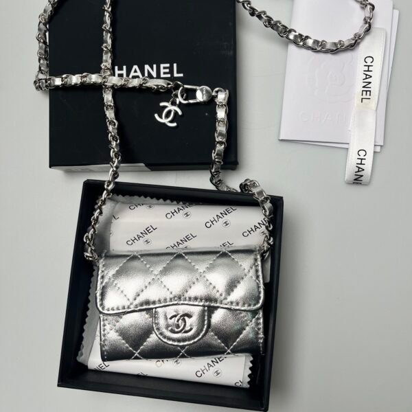 CC Mini Flap Bag Silver Quilted Leather - Bag
