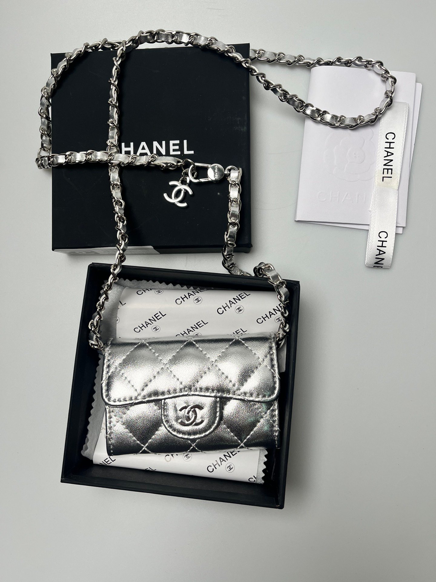 CC Mini Flap Bag Silver Quilted Leather - Bag