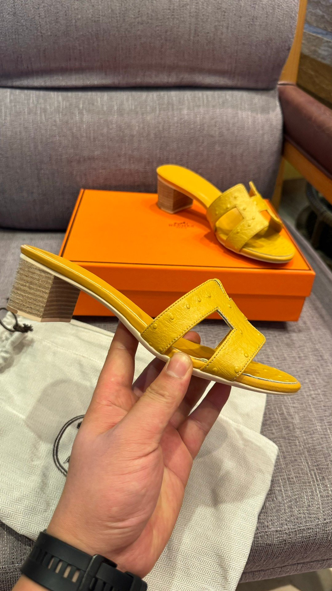 HM Oran Sandals Yellow Ostrich Leather - Sandals - Image 5