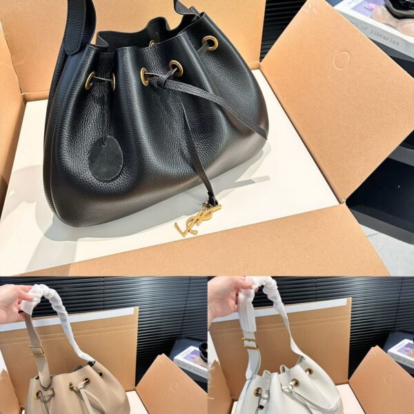YSL Solferino Bucket Black, Beige, White Leather - Bag