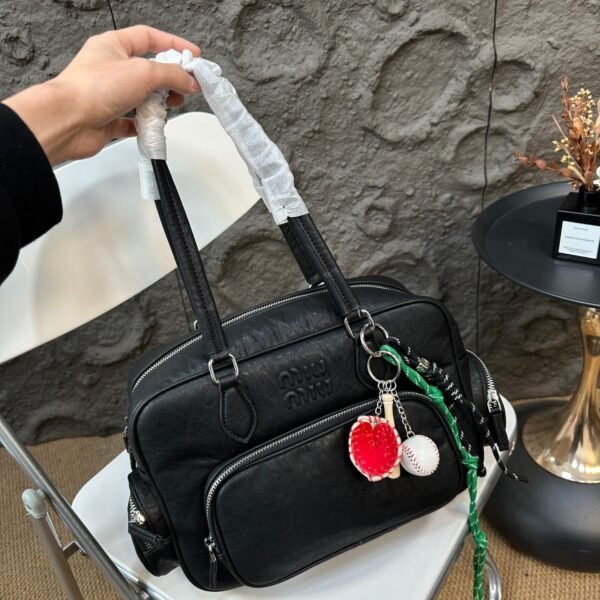 MIU Soft Leather Motorbike Bag Black/Brown/Tan Leather - Bag