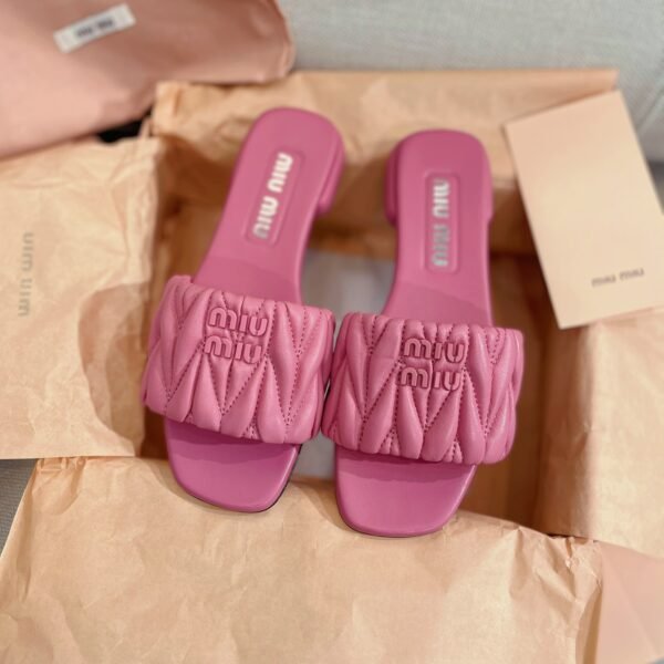 MIU Matelassé Nappa Leather Slides Pink - Slides