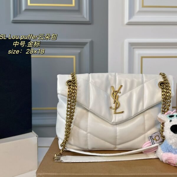 YSL Lou Puffer Medium White Leather - Bag