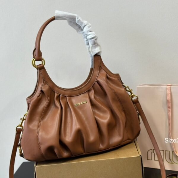 MIU Wander Matelassé Hobo Brown Leather - Bag
