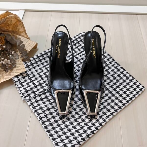 YSL Opyum Slingback Pumps Black Patent Leather - Heels