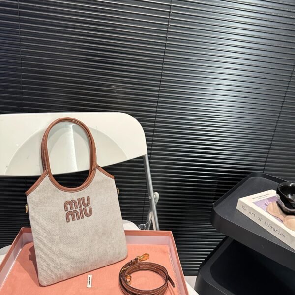 MIU Logo Tote Beige/Brown Leather - Bag