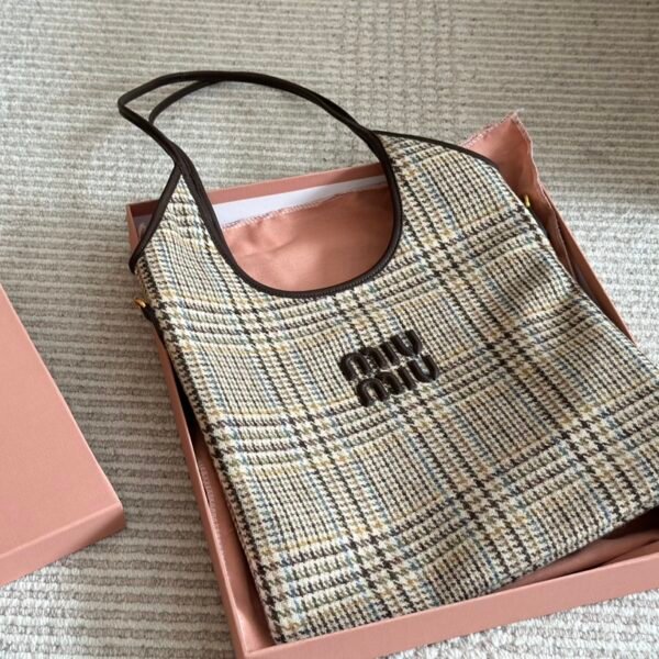 MIU Madras Plaid Tote Plaid Fabric - Bag