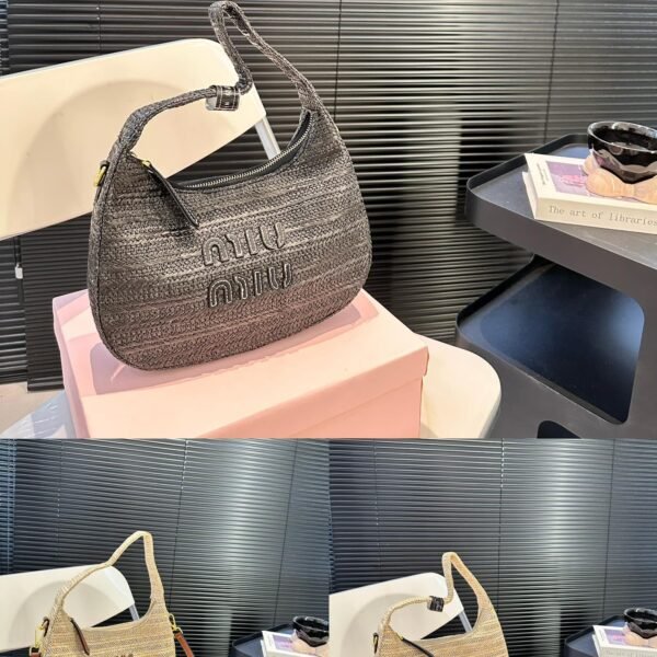 MIU Wander Matelassé Raffia Beige Raffia - Bag