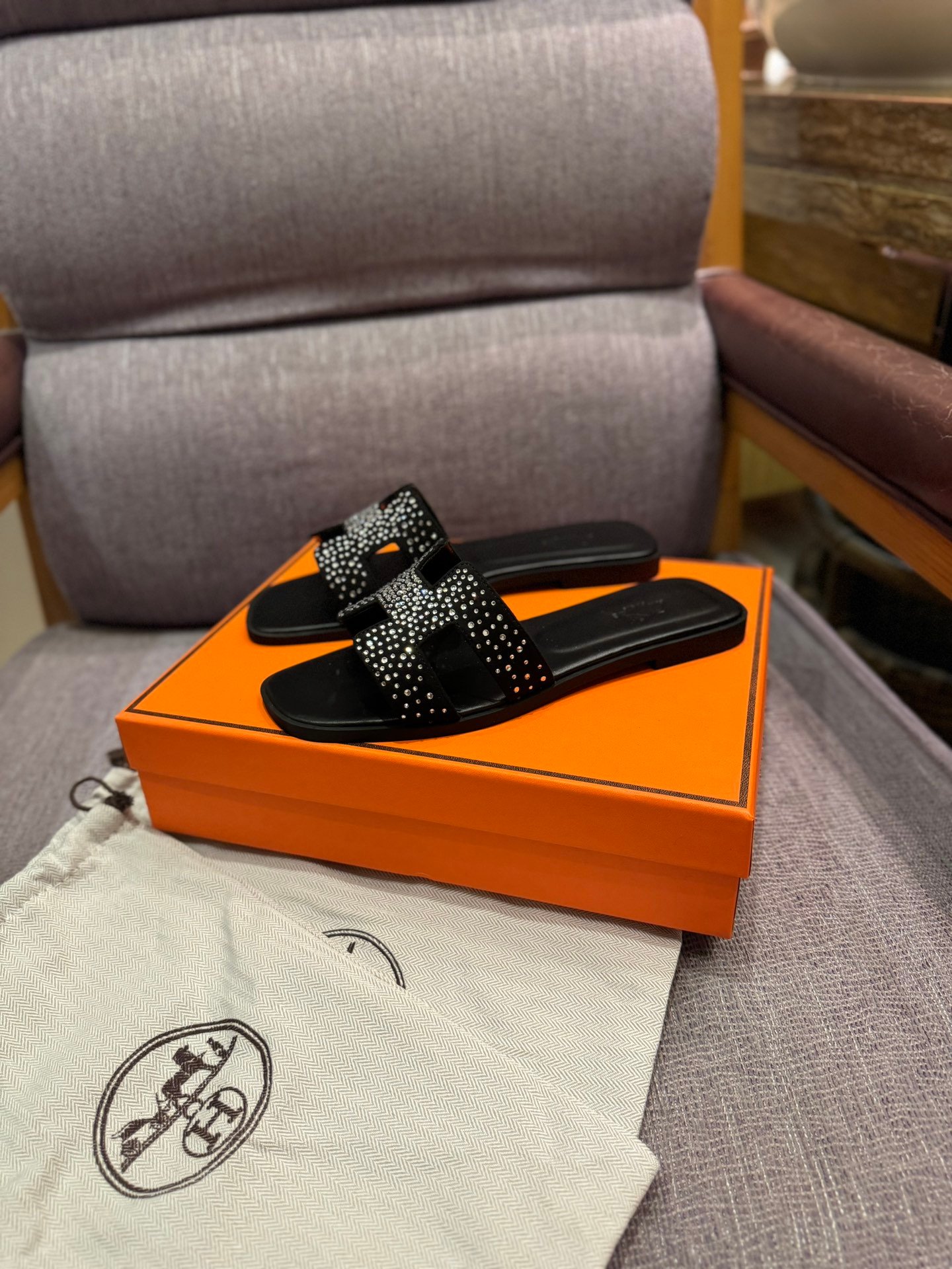 HM Oran Sandals Black Studded Leather - Slides - Image 4